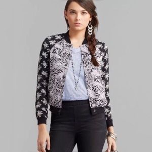 Free People Black and White floral bomber jacket in size small!